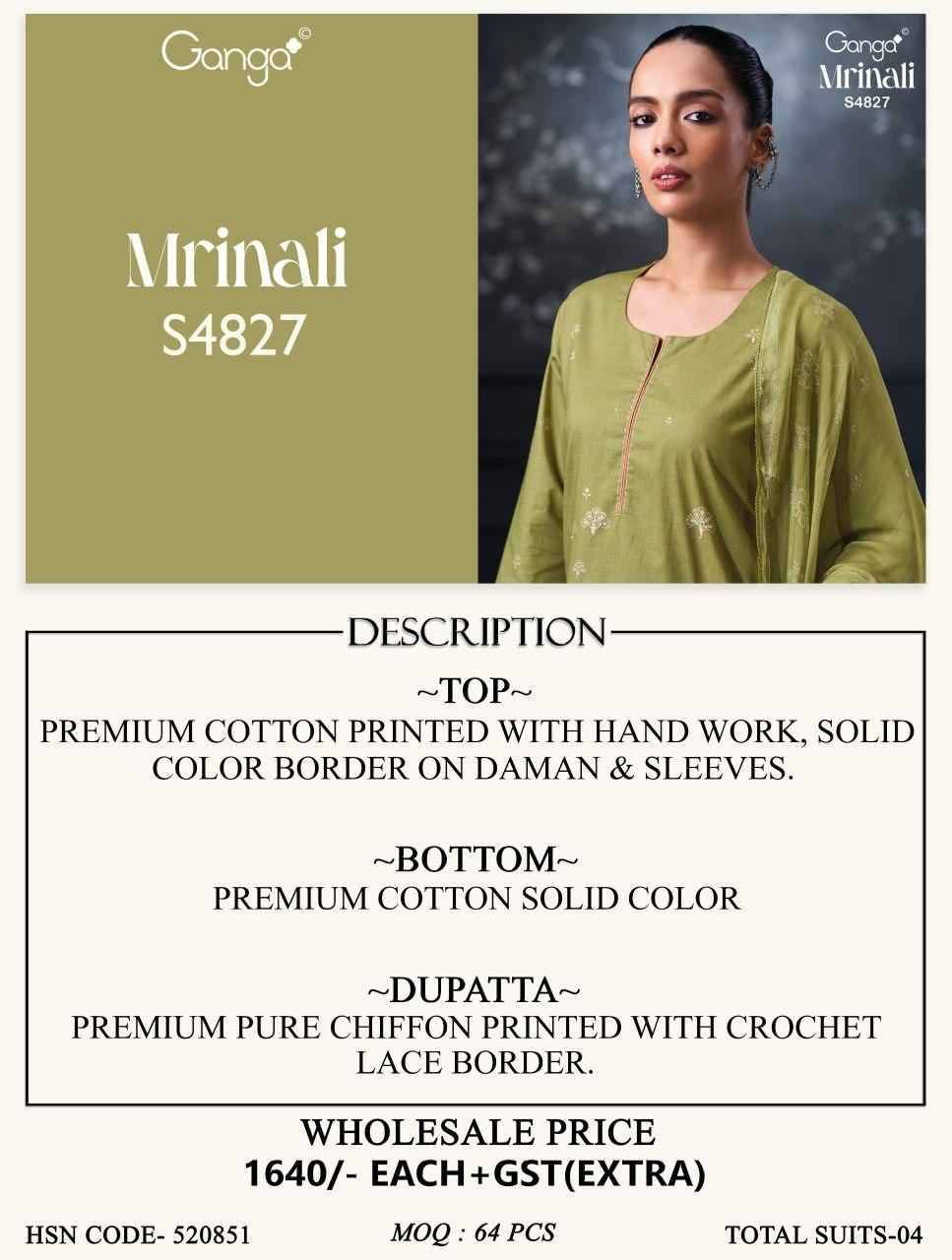 MRINALI 4827 Series By Ganga Fashion Beautiful Festive Suits Stylish Colorful Fancy Casual Wear & Ethnic Wear PURE BEMBERG MUL Dresses At Wholesale Price